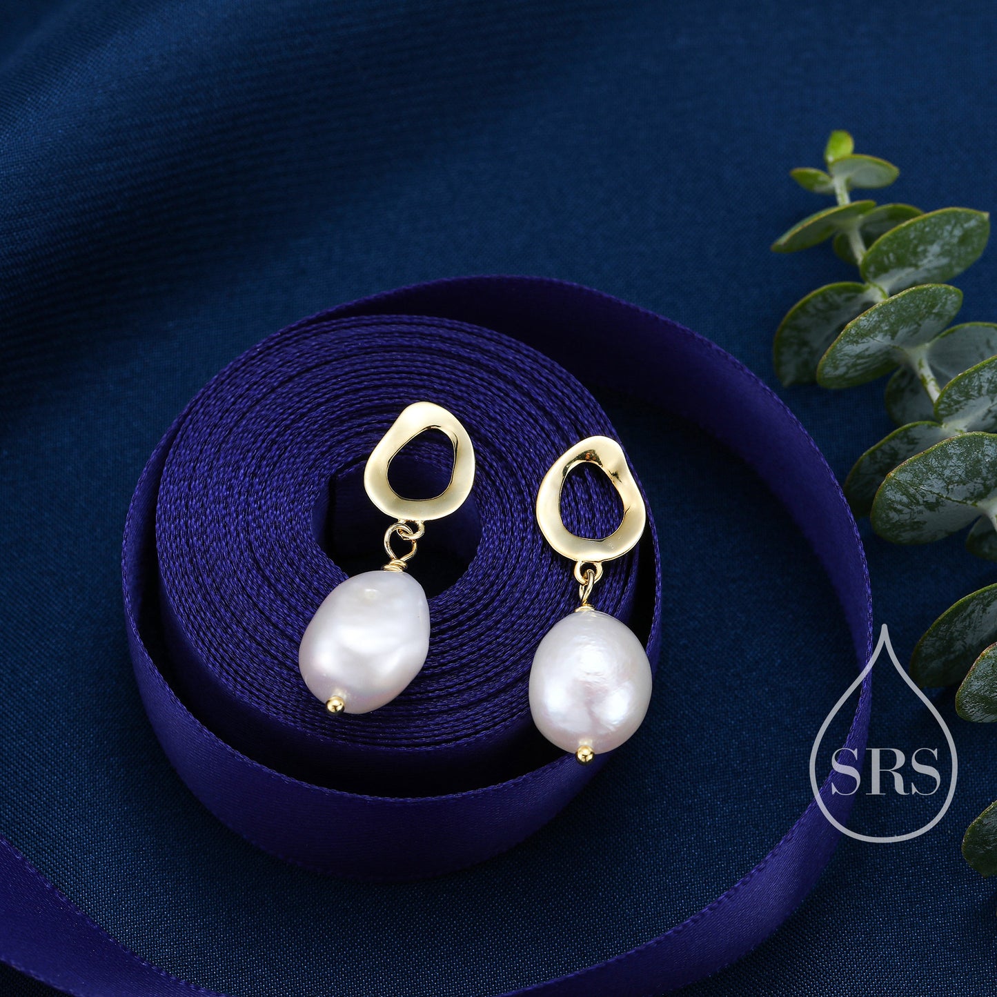 Genuine Fresh Water Pearl Drop Stud Earrings, Baroque Pearl, Sterling silver with 18ct Gold Plating, Contemporary Design