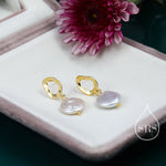 Genuine Freshwater Pearl Drop Stud Earrings, Baroque Pearl, Keshi Pearl, Coin, Sterling silver with 18ct Gold Plating, Contemporary Design