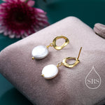 Genuine Freshwater Pearl Drop Stud Earrings, Baroque Pearl, Keshi Pearl, Coin, Sterling silver with 18ct Gold Plating, Contemporary Design