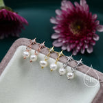 Tiny Starburst and Dangle Pearl Stud Earrings in Sterling Silver, Silver, Gold or Rose Gold, Star Earrings, Sunburst Earrings, Celestial