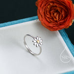 Sterling Silver Daisy Ring, Adjustable Size, Daisy Flower Ring, Dainty and Delicate