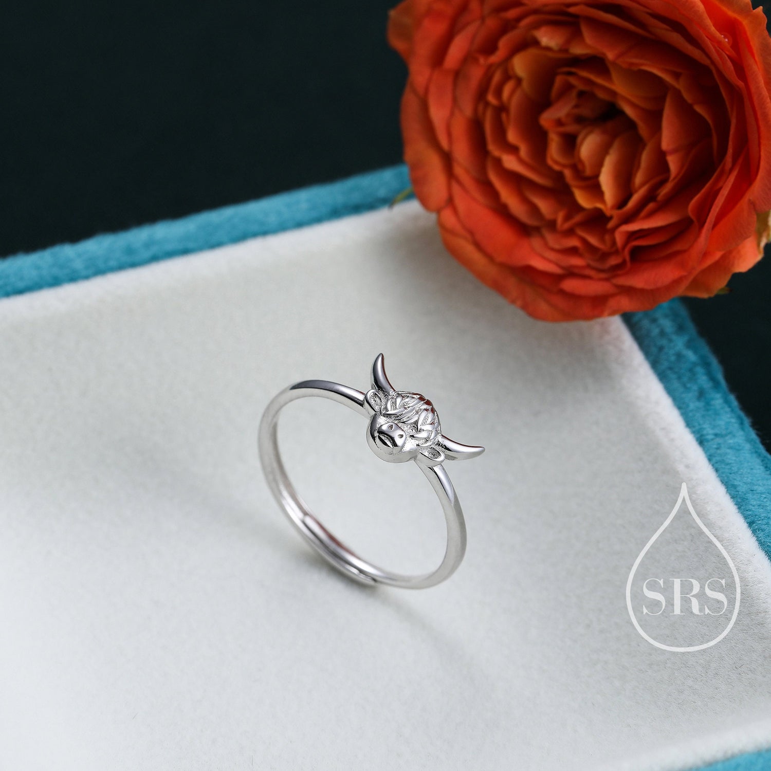 Sterling Silver Highland Cow Ring, Adjustable Size, Highland Cow Jewellery, Matching Jewellery Available, Cow Ring, Scottish Design