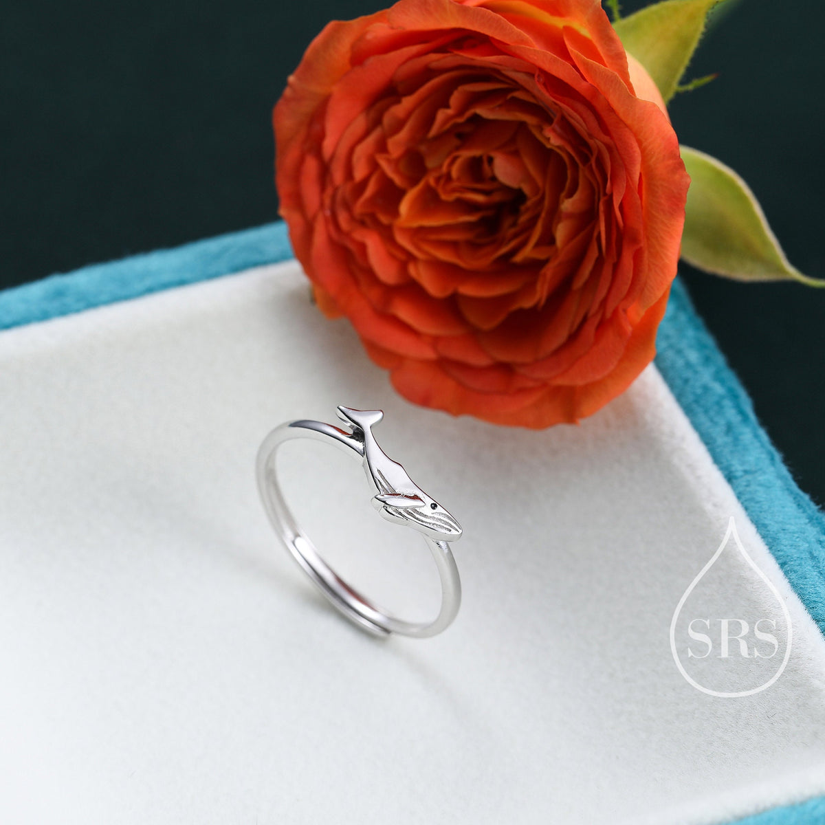 Sterling Silver Whale Ring, Adjustable Size, Whale Fish Ring, Dainty and Delicate