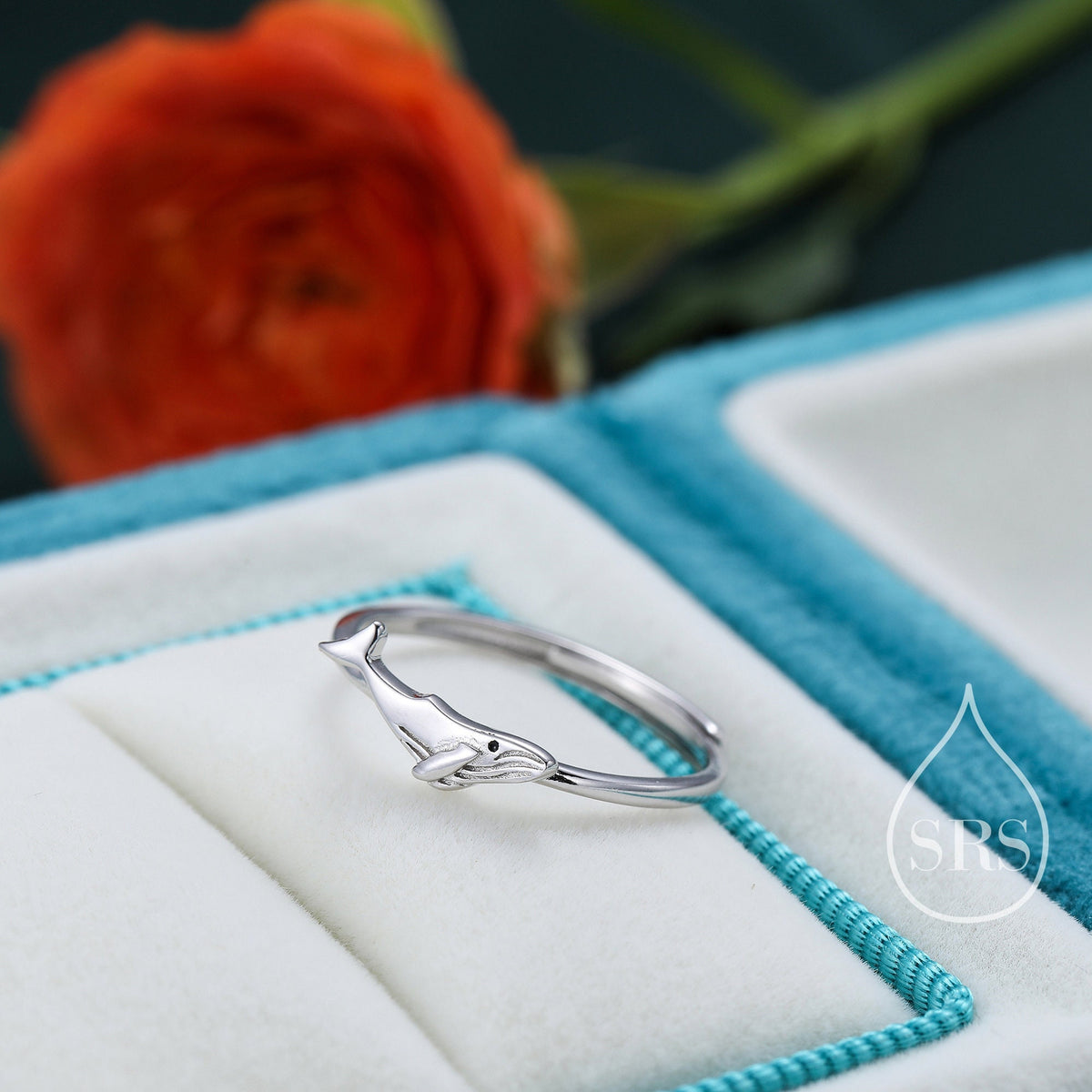 Sterling Silver Whale Ring, Adjustable Size, Whale Fish Ring, Dainty and Delicate