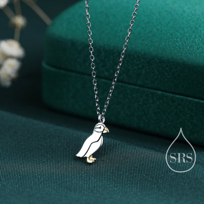 Puffin Bird Pendant Necklace in Sterling Silver, Cute Bird Necklace, Silver Bird Necklace