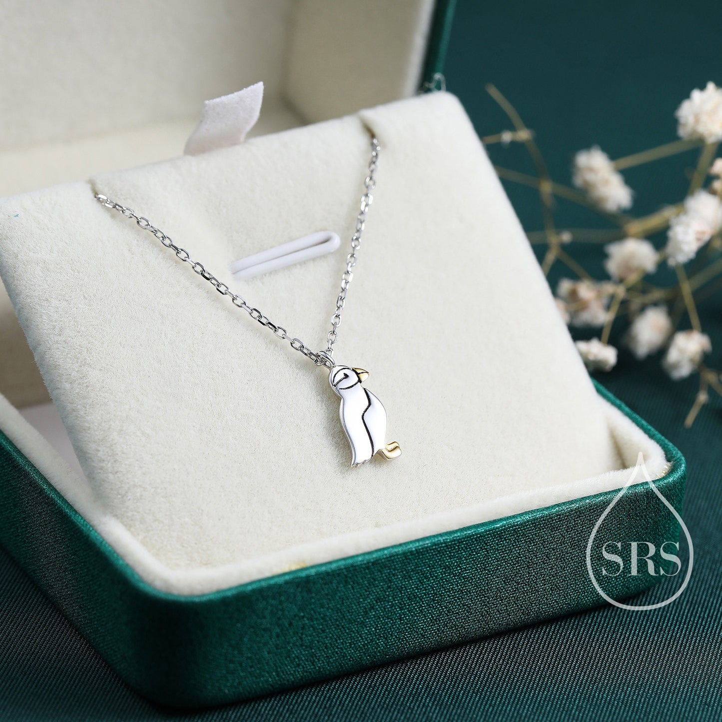 Puffin Bird Pendant Necklace in Sterling Silver, Cute Bird Necklace, Silver Bird Necklace