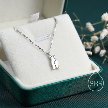 Puffin Bird Pendant Necklace in Sterling Silver, Cute Bird Necklace, Silver Bird Necklace