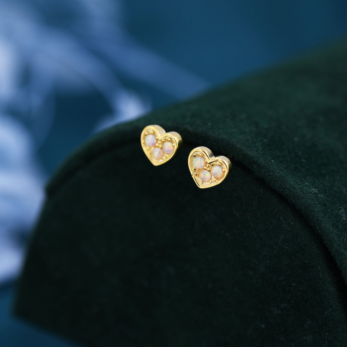 Extra Tiny Opal Heart Stud Earrings in Sterling Silver - Gold, Rose Gold and Silver Petite Stud Earrings