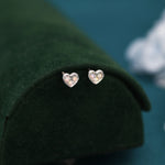 Extra Tiny Opal Heart Stud Earrings in Sterling Silver - Gold, Rose Gold and Silver Petite Stud Earrings