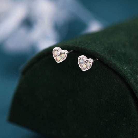 Extra Tiny Opal Heart Stud Earrings in Sterling Silver - Gold, Rose Gold and Silver Petite Stud Earrings