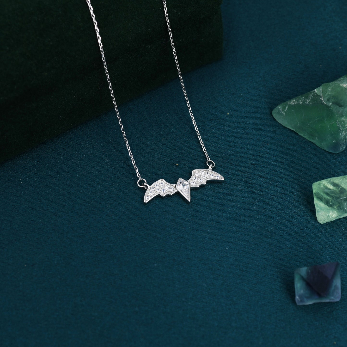 CZ Bat Necklace in Sterling Silver, Silver or Gold,  Nature Inspired Animal Jewellery