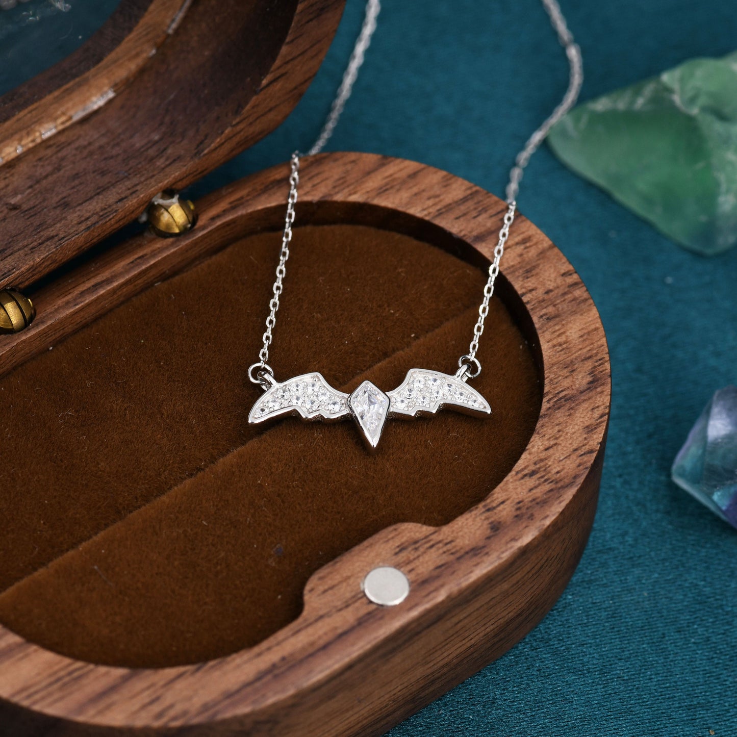 CZ Bat Necklace in Sterling Silver, Silver or Gold,  Nature Inspired Animal Jewellery