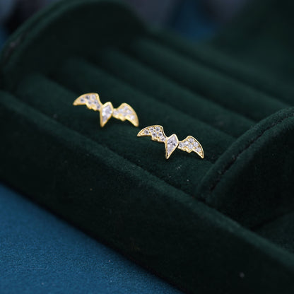 CZ Crystal Bat Stud Earrings in Sterling Silver, Silver or Gold, Rhombus Bat Earrings, Stacking Earrings, Animal Earrings