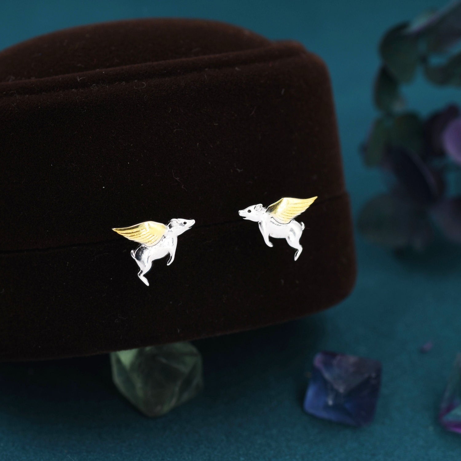 Flying Pig Stud Earrings in Sterling Silver - Pigs Can Fly - Farm Animal Stud Earrings - Cute, Fun, Whimsical