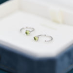 Natural Peridot Huggie Hoop Threader Earrings in Sterling Silver, 3mm Three Prong, Gold or Silver, Pull Through Open Hoops