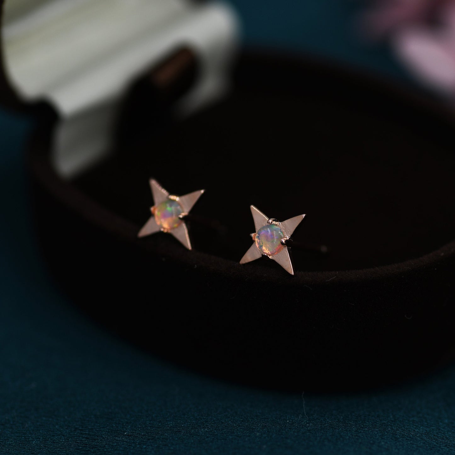 Star Opal Stud Earrings in Sterling Silver, Silver, Gold or Rose Gold, Four Point Star, Stacking Earrings