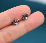 Sterling Silver Black CZ Marquise Cluster Stud Earrings, Gold or Silver, Marquise Fan Stud, CZ Crown Stud, Three Marquise Stud