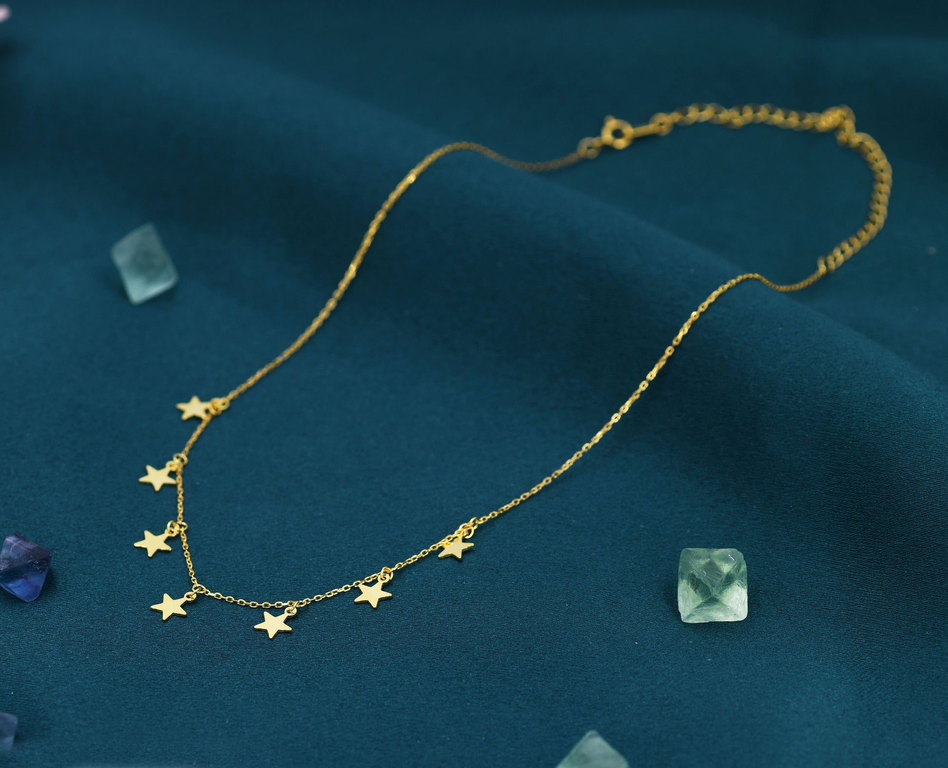 Star Choker Necklace in Sterling Silver, Silver or Gold, Star Collar Necklace, Short Necklace