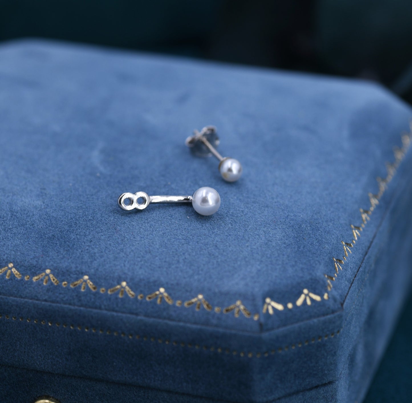 Tiny Double Pearl Ear Jacket in Sterling Silver, Front and Back Earrings , Pearl Earrings, Dainty Jewellery