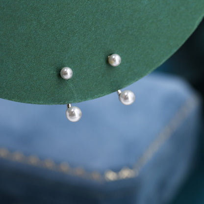 Tiny Double Pearl Ear Jacket in Sterling Silver, Front and Back Earrings , Pearl Earrings, Dainty Jewellery