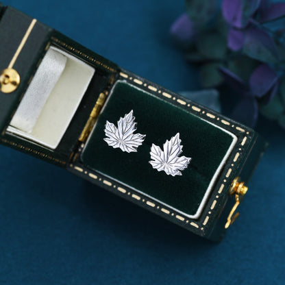 Maple Leaf Stud Earrings in Sterling Silver - Detailed Leaf Earrings - Nature Inspired Flower Earrings -Leaf Earrings, Fun, Whimsical