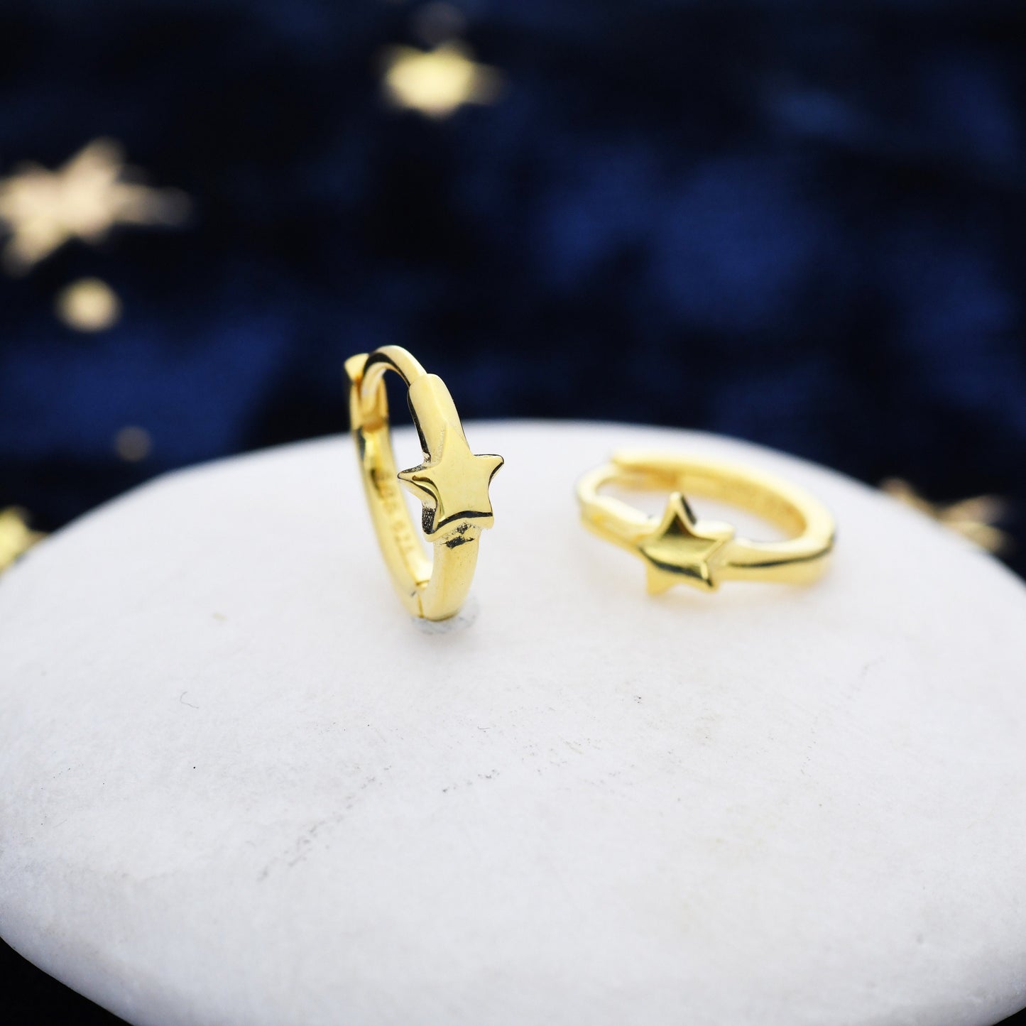 Star Huggie Hoop Earrings in Sterling Silver, Gold or Silver, Single Star 9mm Hoops, Celestial Jewellery