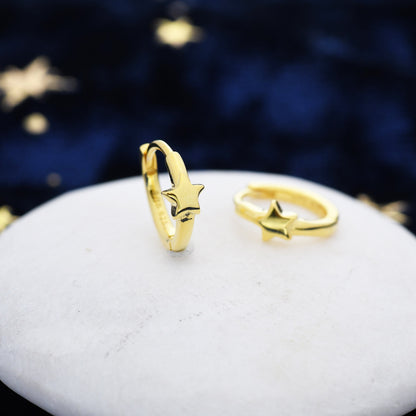 Star Huggie Hoop Earrings in Sterling Silver, Gold or Silver, Single Star 9mm Hoops, Celestial Jewellery