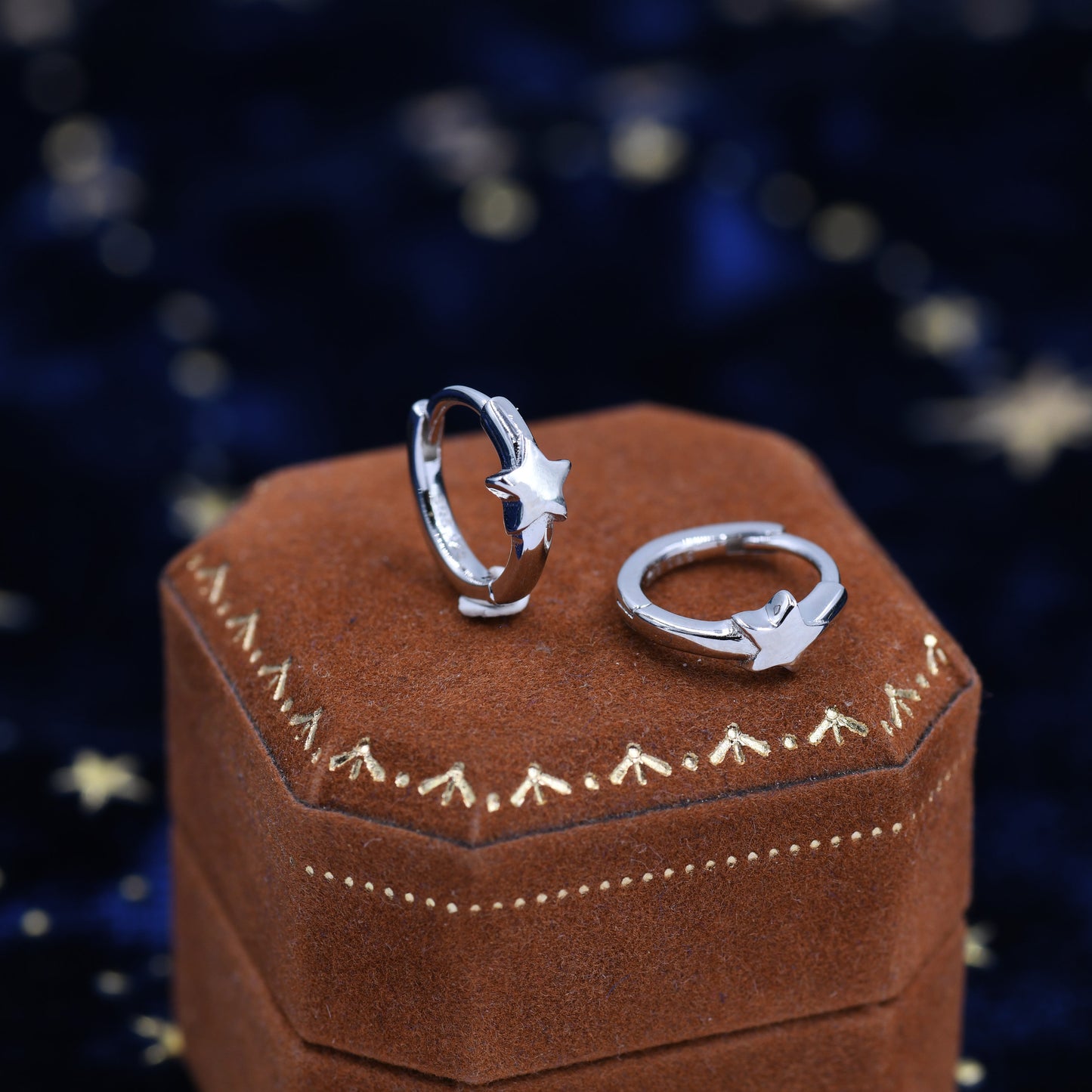 Star Huggie Hoop Earrings in Sterling Silver, Gold or Silver, Single Star 9mm Hoops, Celestial Jewellery