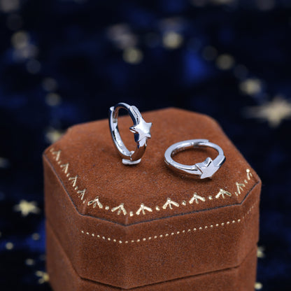 Star Huggie Hoop Earrings in Sterling Silver, Gold or Silver, Single Star 9mm Hoops, Celestial Jewellery