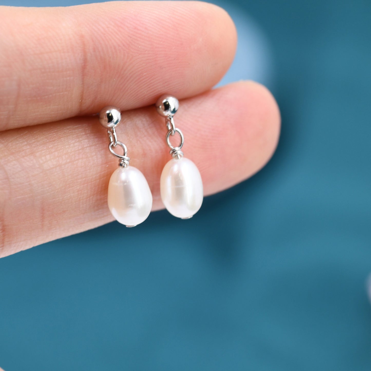 Sterling Silver Pearl Dangle Earrings, Genuine Fresh Water Pearl Drop Earrings, Silver or Gold, Delicate Dangle Pearl Earrings