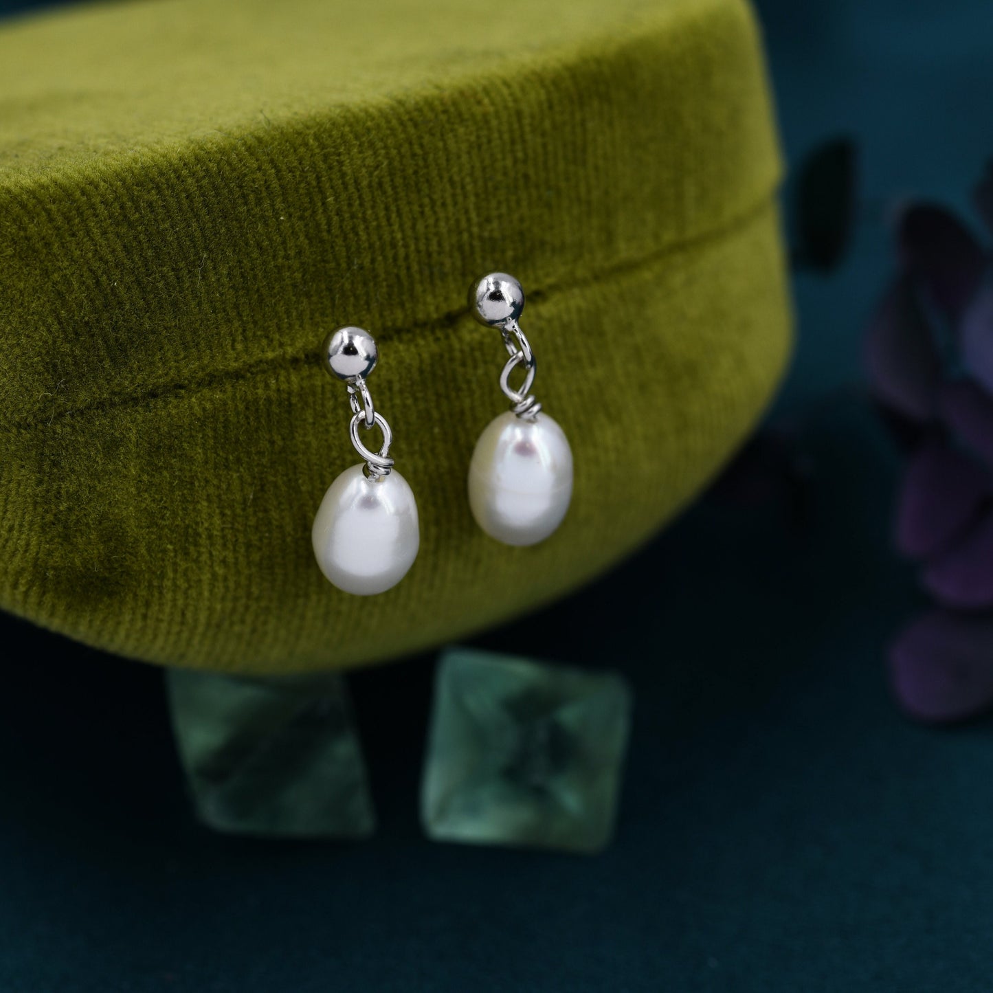 Sterling Silver Pearl Dangle Earrings, Genuine Fresh Water Pearl Drop Earrings, Silver or Gold, Delicate Dangle Pearl Earrings