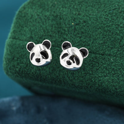 Cute Panda Earrings in Sterling Silver, Panda Bear Stud Earrings, Animal Earrings, Nature Lover