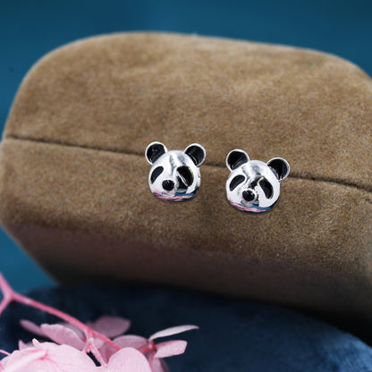 Cute Panda Earrings in Sterling Silver, Panda Bear Stud Earrings, Animal Earrings, Nature Lover