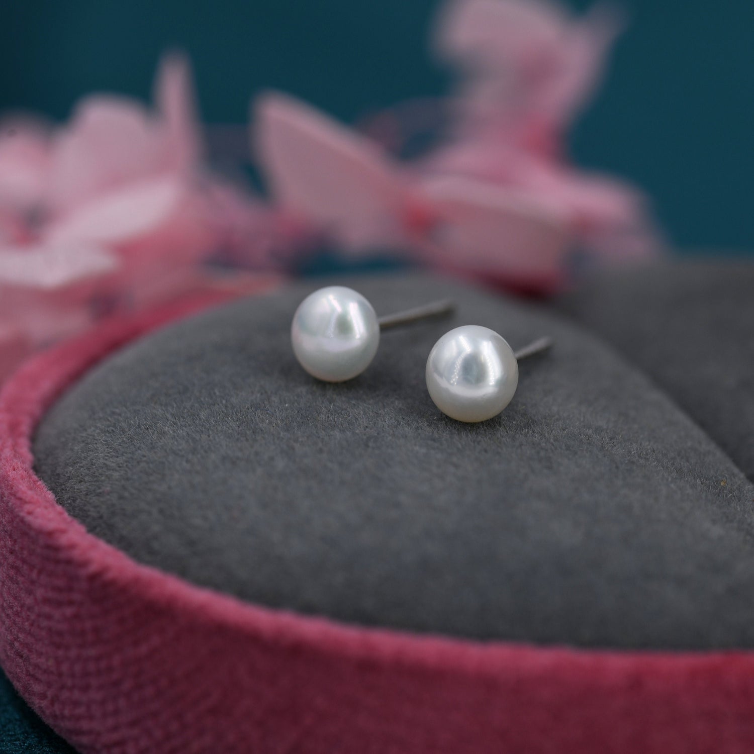 Genuine Pearl Stud Earrings in Sterling Silver, 5mm - 8mm, Small Pearl Stud and Large Pearl Stud, Silver pearl Earrings,