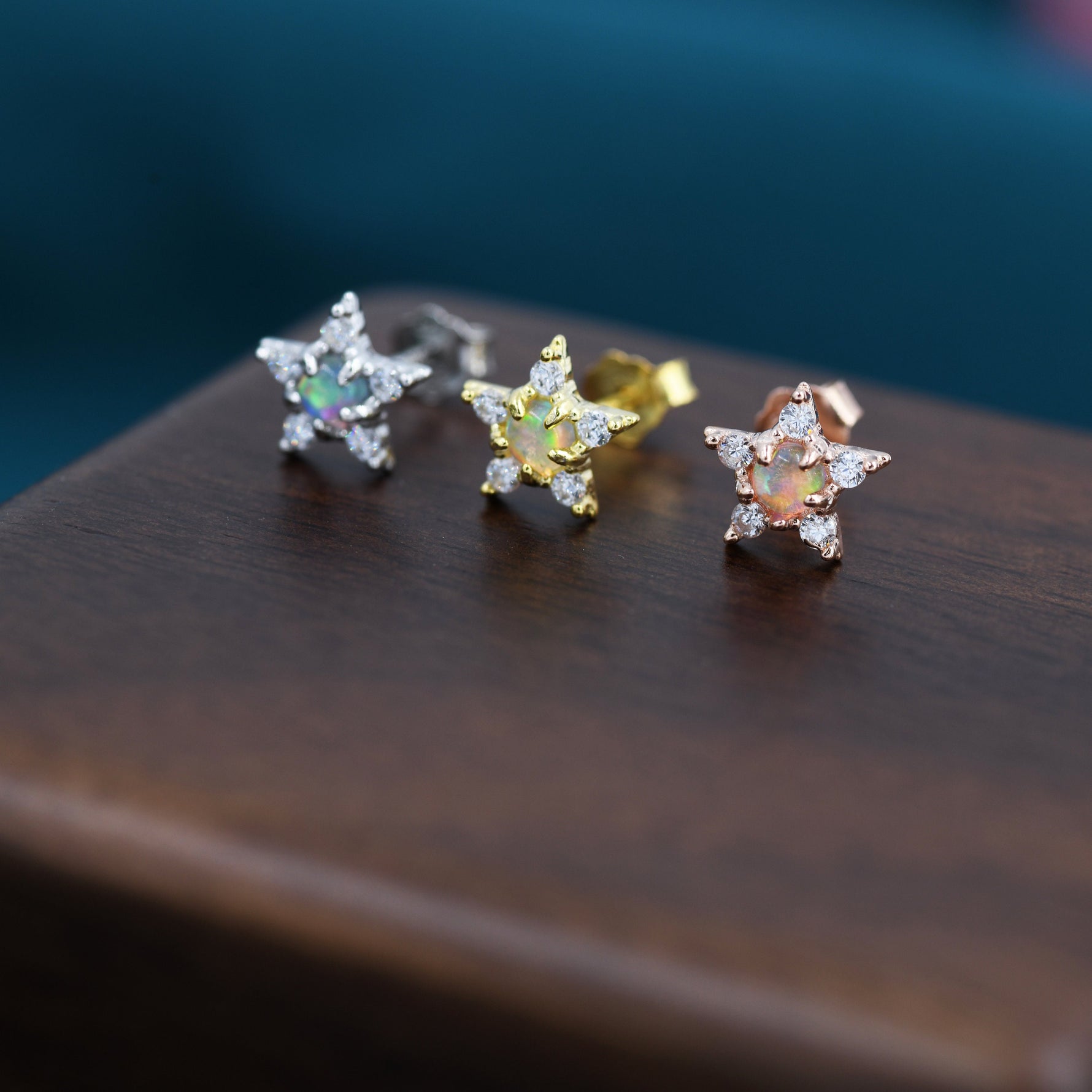 Opal Star Stud Earrings in Sterling Silver, Silver, Gold or Rose Gold, Star Opal Earrings, Stacking Earrings