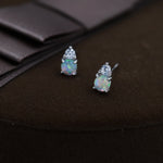 Opal with CZ Stud Earrings in Sterling Silver, Silver, Gold or Rose Gold, Vintage Inspired