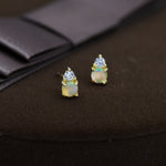 Opal with CZ Stud Earrings in Sterling Silver, Silver, Gold or Rose Gold, Vintage Inspired