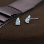 Opal with CZ Stud Earrings in Sterling Silver, Silver, Gold or Rose Gold, Vintage Inspired