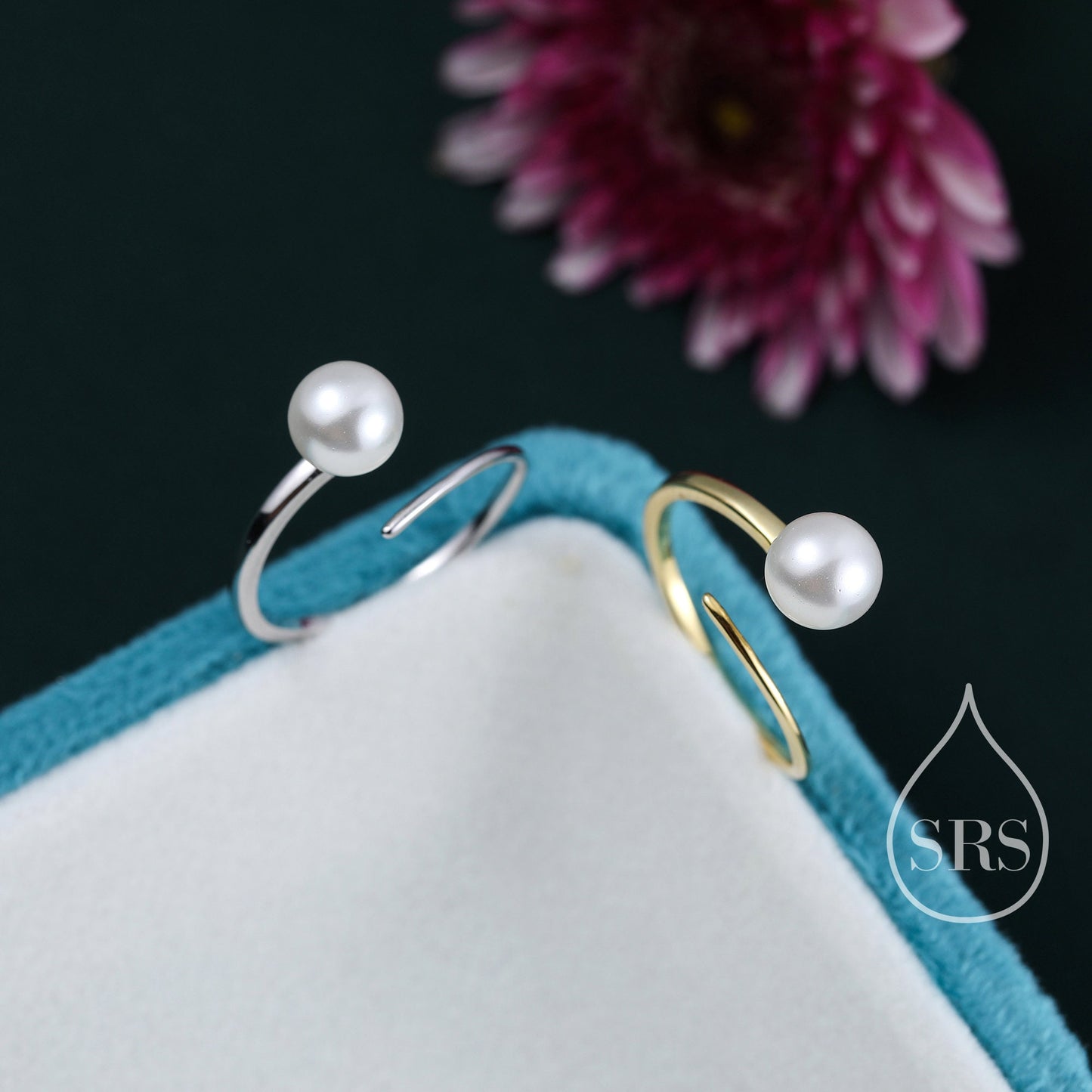 Large Pearl Open Hoop Earrings in Sterling Silver, Silver or Gold, Large Balance Pearl Pull Through Threaders, 20mm Hoops, Organic Shape