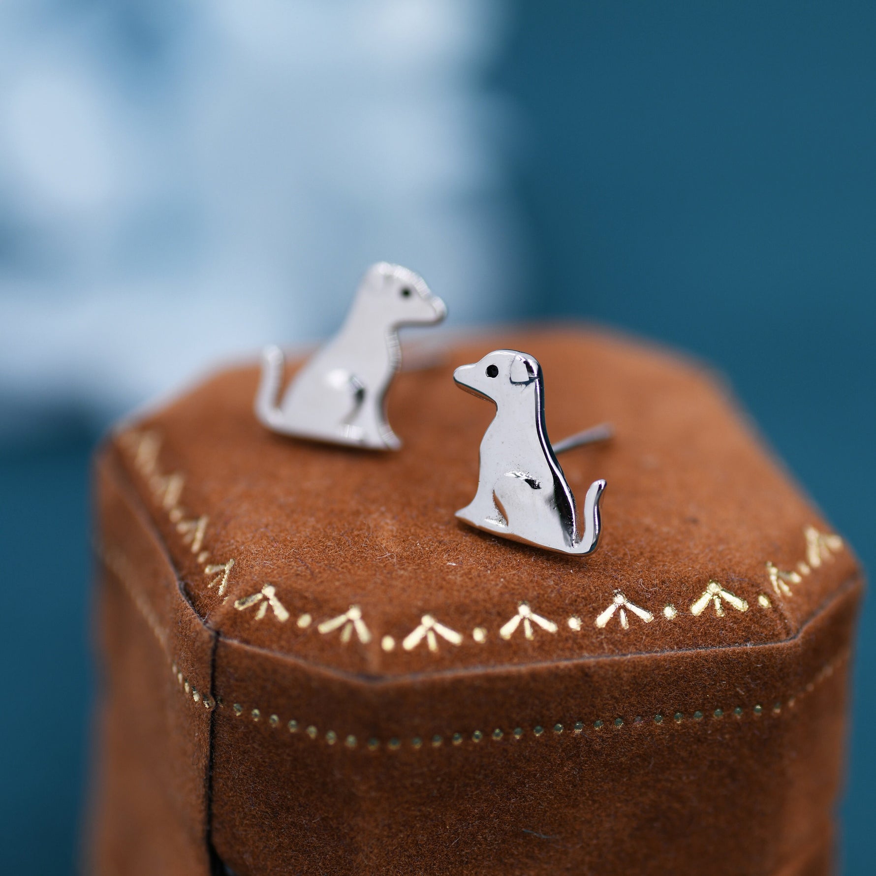Cute Puppy Dog Stud Earrings in Sterling Silver, Sitting Puppy Earrings, Nature Inspired Animal Earrings, Pet, Terrier, Jack Russell