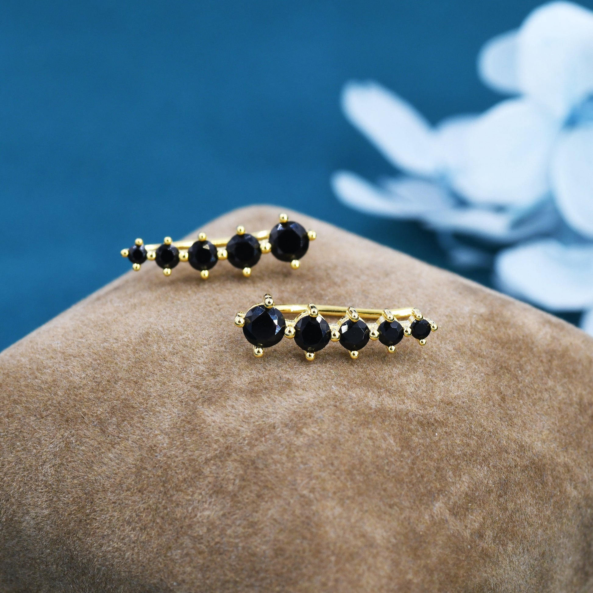 Black CZ Crystal Crawler Earrings in Sterling Silver, Silver or Gold