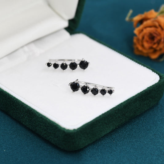 Black CZ Crystal Crawler Earrings in Sterling Silver, Silver or Gold