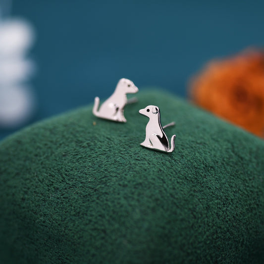 Cute Puppy Dog Stud Earrings in Sterling Silver, Sitting Puppy Earrings, Nature Inspired Animal Earrings, Pet, Terrier, Jack Russell