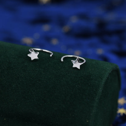 Tiny Star Huggie Hoop Earrings in Sterling Silver, Silver, Gold or Rose Gold, Dainty Little Star Open Threader, Threader Hoop Earrings
