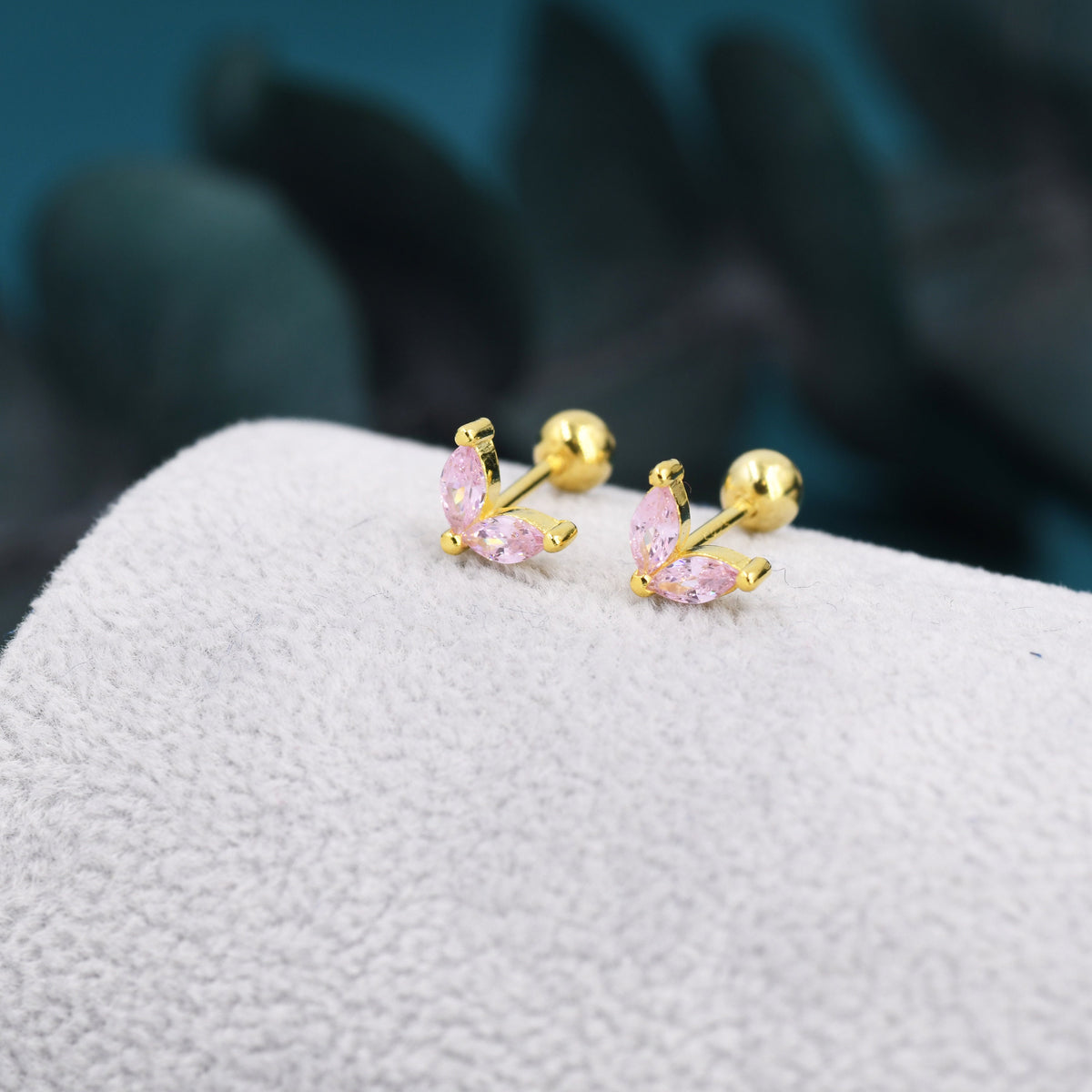 Rose Pink CZ Marquise Screw Back Earrings