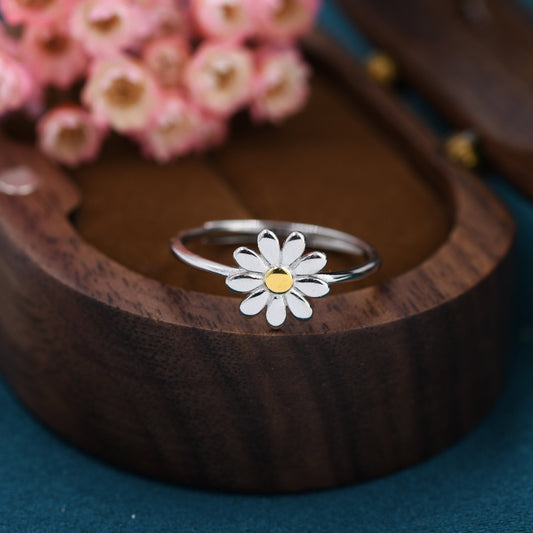 Sterling Silver Daisy Ring, Adjustable Size, Daisy Flower Ring, Dainty and Delicate