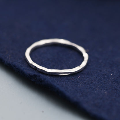 Sterling Silver Hammered Skinny Ring, Very Skinny Delicate Ring Band, Stacking Ring US 5-8, Wave Ring