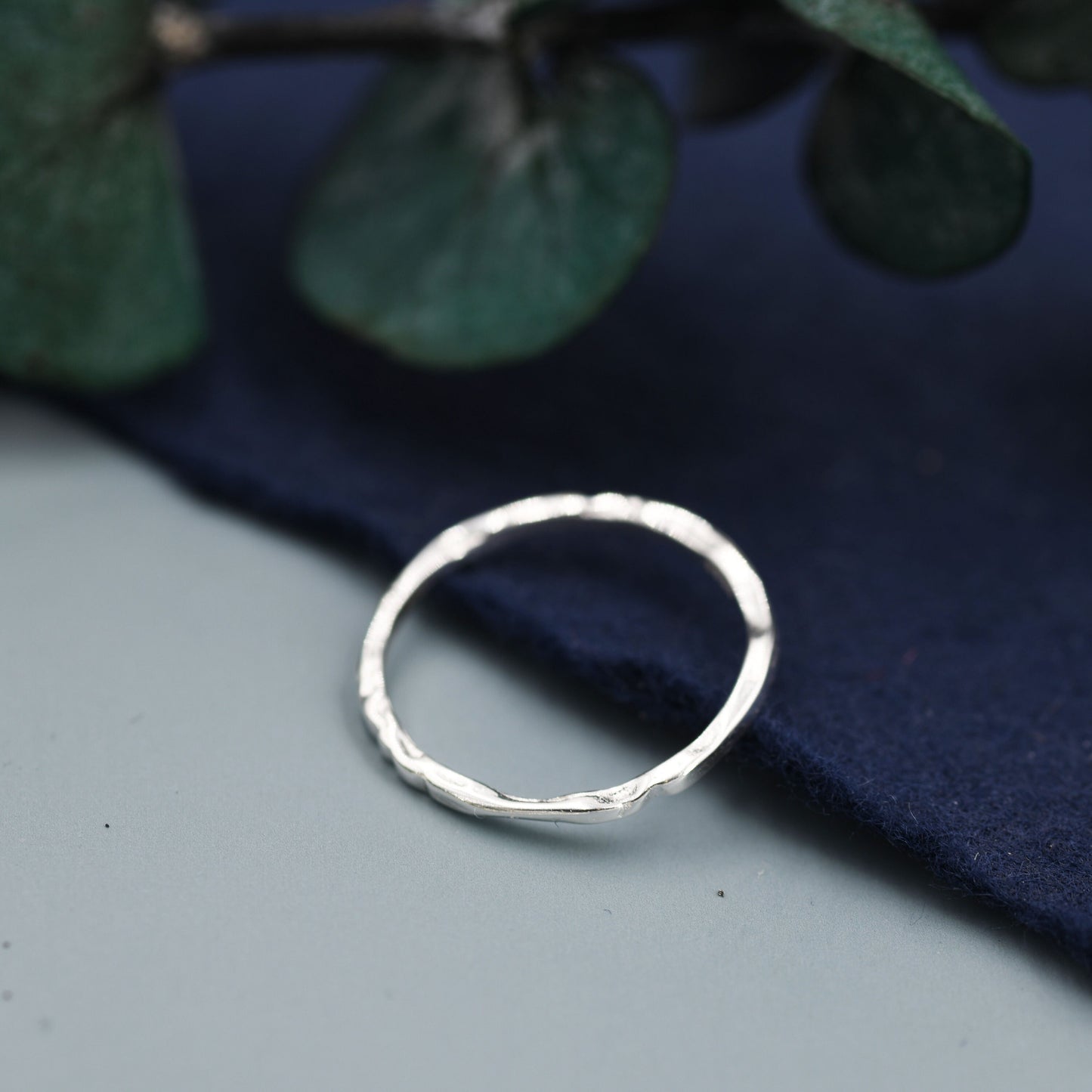 Sterling Silver Hammered Skinny Ring, Very Skinny Delicate Ring Band, Stacking Ring US 5-8, Wave Ring