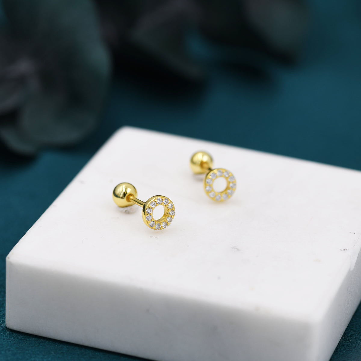 Tiny Open Circle Barbell Earrings in Sterling Silver, Silver or Gold, Screw Back Circle Earrings, Screwback Earrings