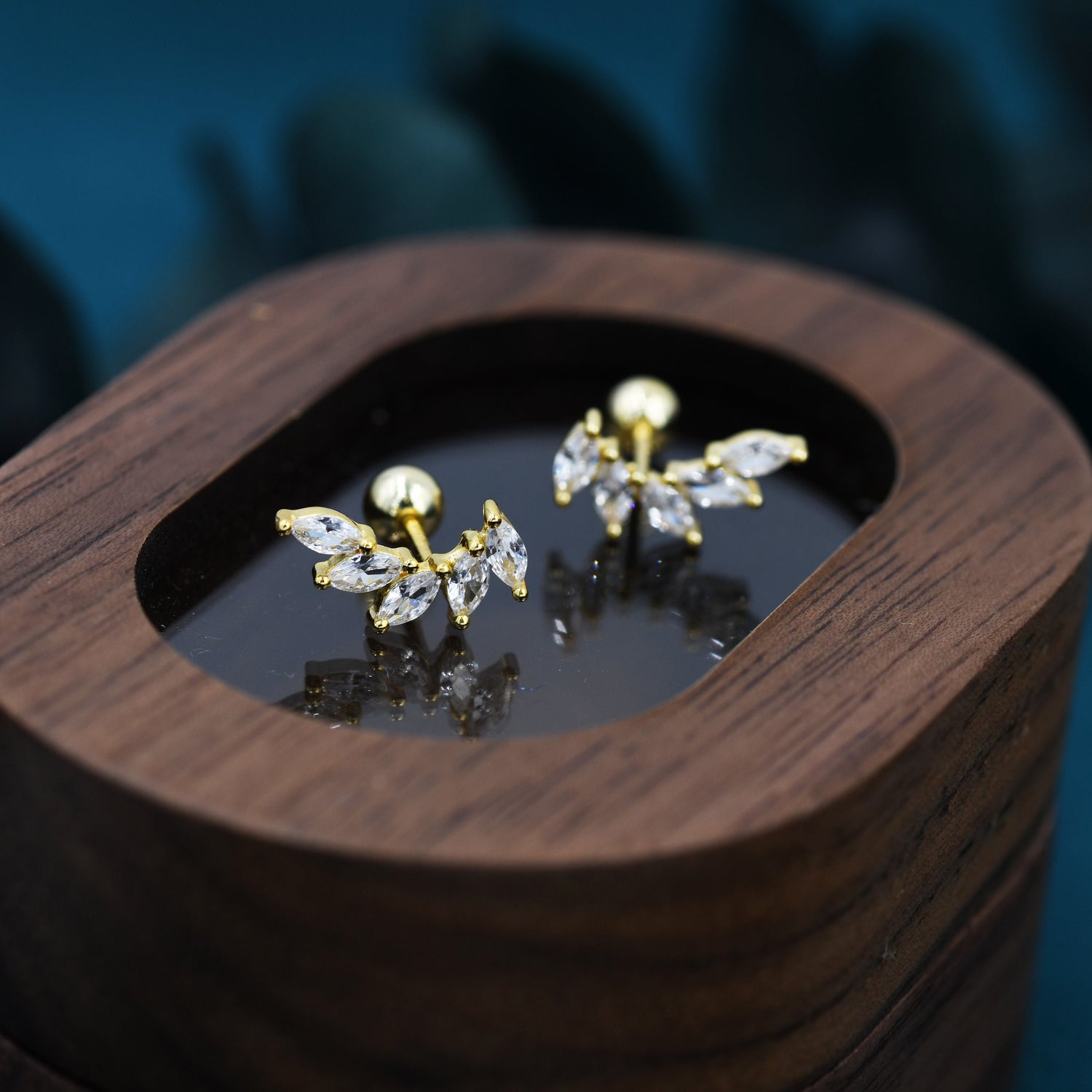 Marquise CZ Cluster Screwback Earrings in Sterling Silver, Silver or Gold, Screw Back Cluster Crystal Earrings, Screwback Earrings